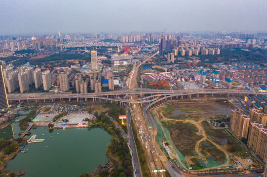 航拍湖南长沙城市夜景风光