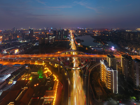 航拍湖南长沙城市夜景风光