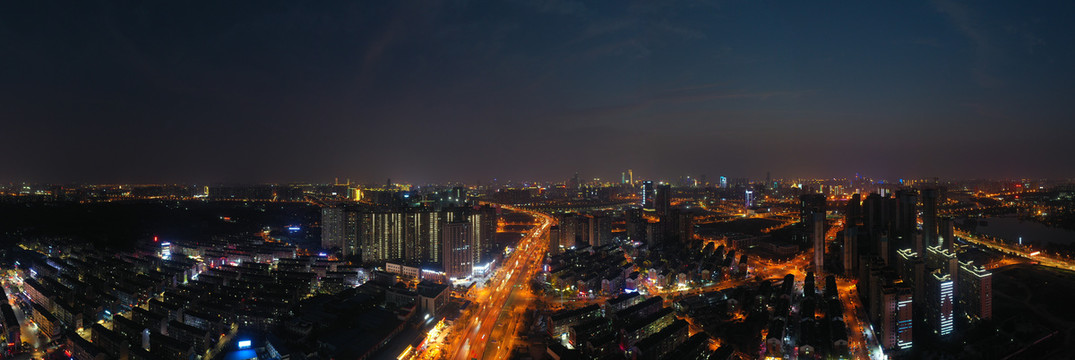 航拍湖南长沙城市夜景风光