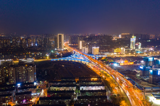 航拍湖南长沙城市夜景风光