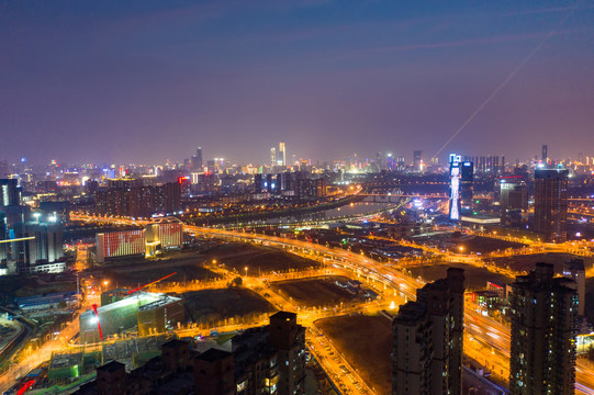 航拍湖南长沙城市夜景风光