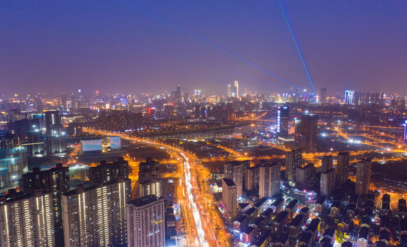 航拍湖南长沙城市夜景风光