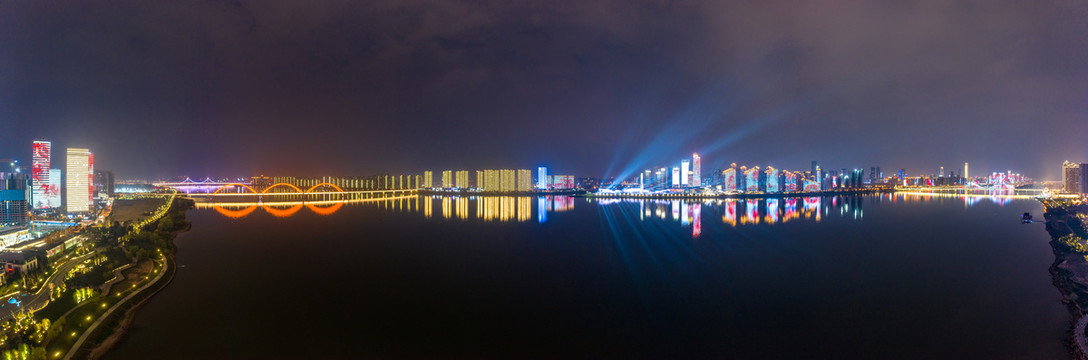 航拍湖南长沙城市夜景风光