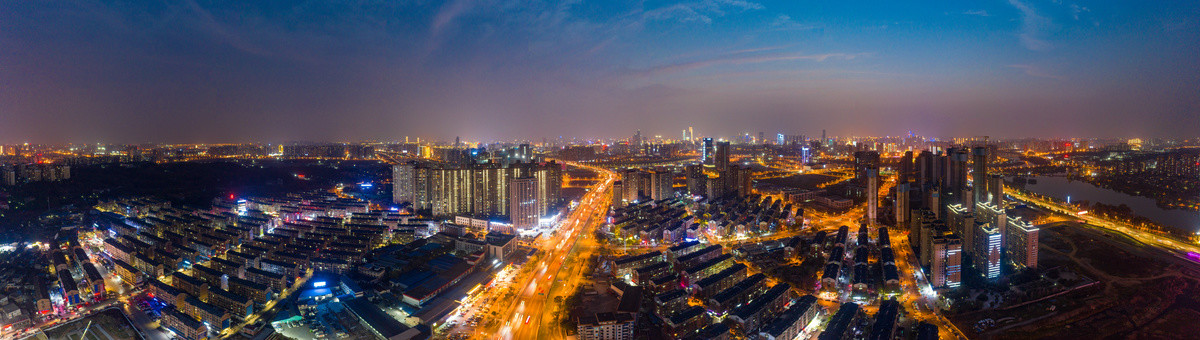 航拍湖南长沙城市夜景风光