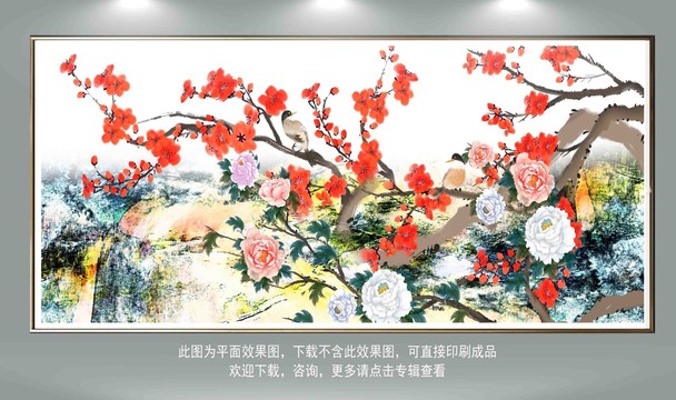 油畫抽象花鳥圖
