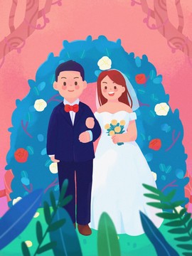 手绘新婚婚礼人物插画