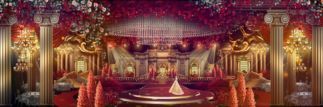 紅金歐式巴洛克婚禮舞臺(tái)
