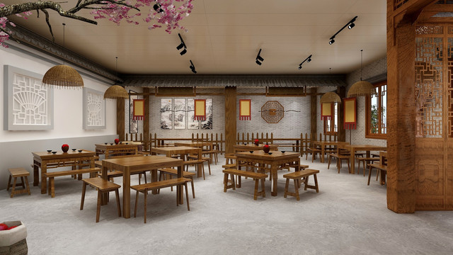 中式新中式餐厅效果图
