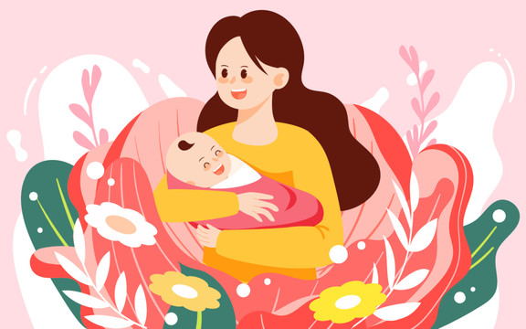 母親節(jié)母嬰溫馨鮮花感恩節(jié)插畫