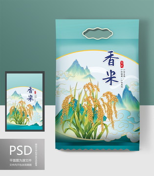 手绘水稻香米包装
