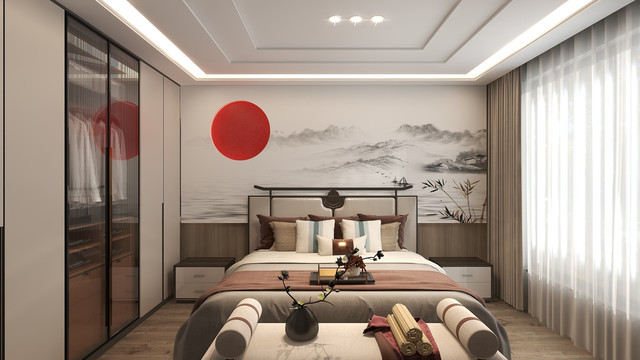 新中式卧室设计效果图