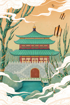 亭臺(tái)插畫