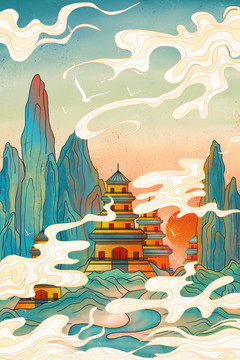 古風(fēng)建筑插畫
