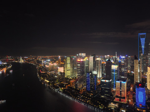 黄浦江夜景航拍