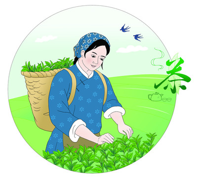 手繪插畫(huà)采茶葉創(chuàng)意設(shè)計(jì)