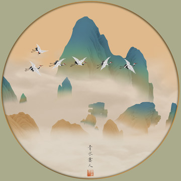 千里江山圖圓形鏡心