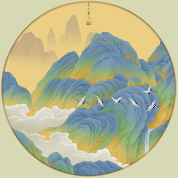 千里江山圖圓形鏡心