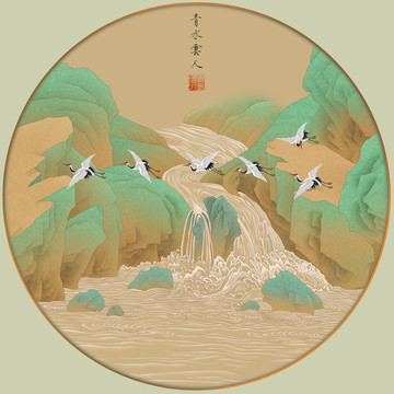 溪口水口圖圓形鏡心