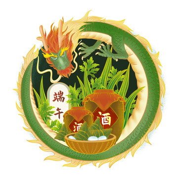 端午粽子禮盒包裝插畫海報(bào)