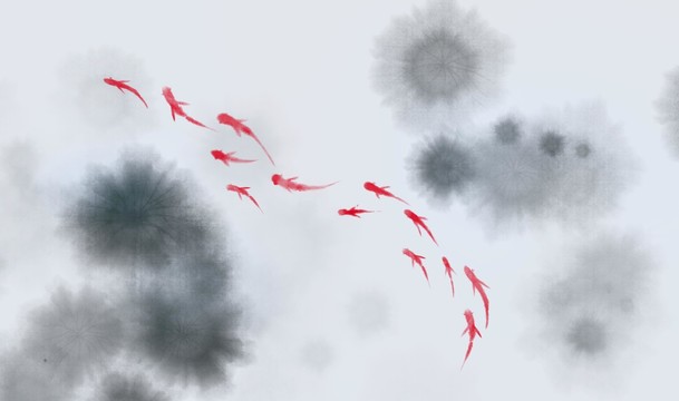 水墨荷塘鯉魚畫