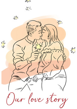 婚禮新人線條剪影