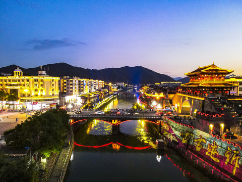 福建长汀古城夜景航拍