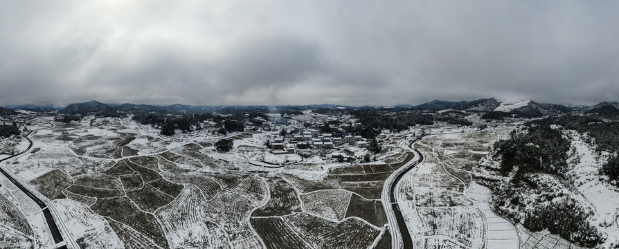 农业种植农田雪景全景图