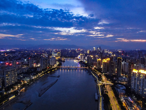 福州闽江夜景航拍