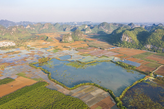 航拍南宁上林毛塘湿地