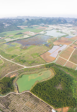 航拍南宁上林毛塘湿地