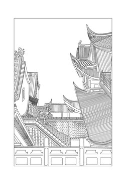 線條畫古建筑