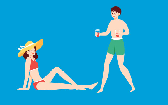 立夏節(jié)氣人物海邊度假夏天插畫