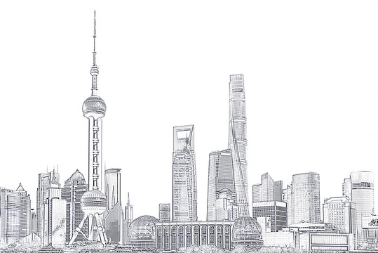 上海地標(biāo)建筑素描線稿