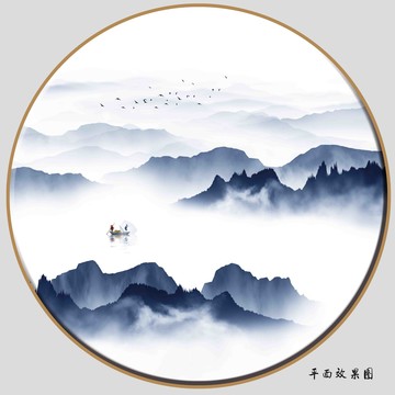 抽象圓形山水畫