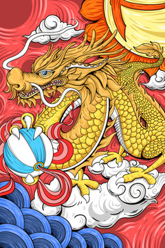 國潮龍神話動(dòng)物背景插畫