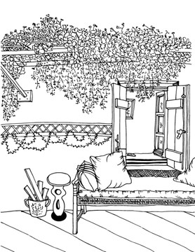手繪庭院風(fēng)景裝飾畫