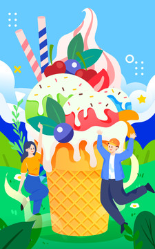 夏天美食冰淇淋立夏節(jié)氣插畫(huà)