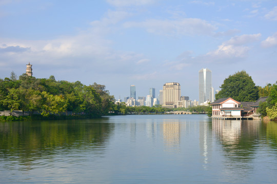 惠州西湖景区丰湖及城市风景