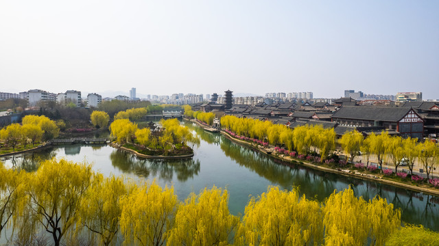 青州古城城市建筑春天风光