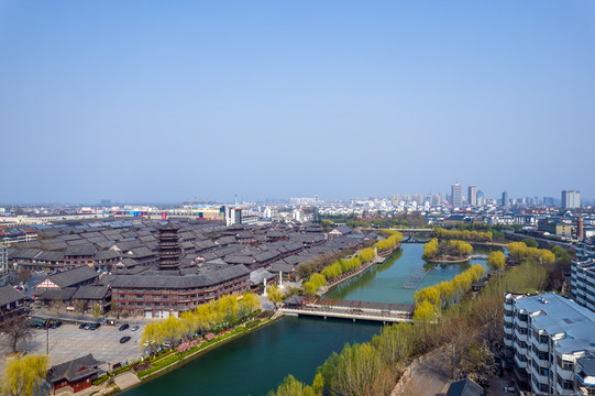 青州古城城市建筑春天风光