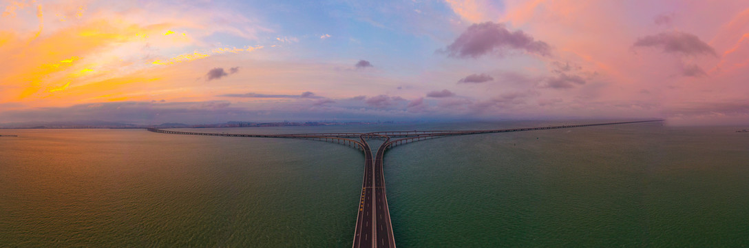 青岛胶州湾跨海大桥日落晚霞