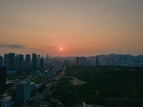 深圳日落晚霞航拍