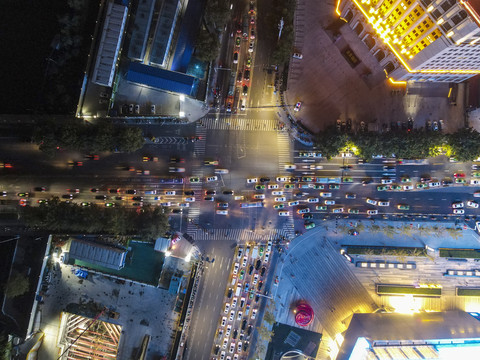 城市夜景交通俯拍