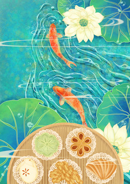 二十四節(jié)氣傳統(tǒng)美食插畫(huà)夏至