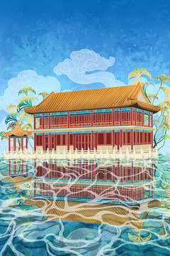 古建筑二十四節(jié)氣插畫夏至承德