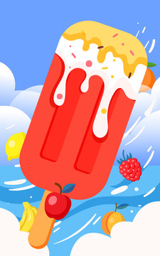夏天美食冰淇淋雪糕解暑插画