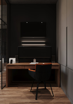 意式极简风格室内设计书房书桌