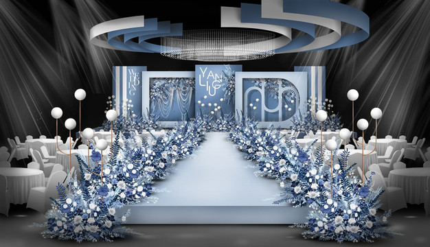 雾霾蓝色婚礼舞台设计效果图