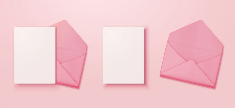 粉色信封与空白信纸三维素材