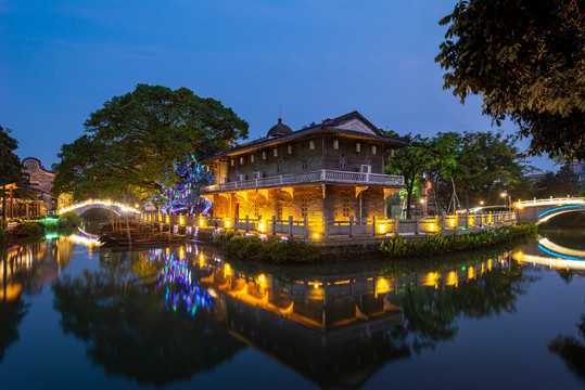 广州南沙东涌水乡风情街夜景